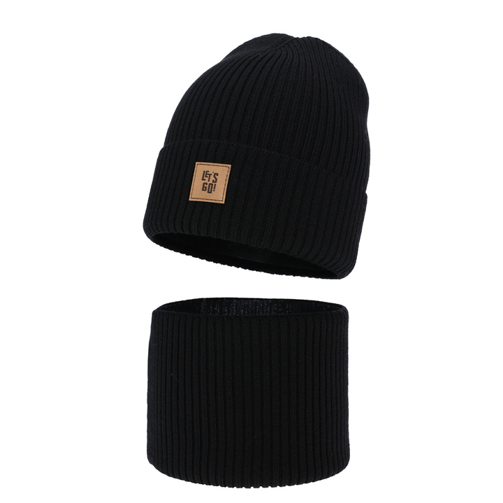 Chlapčenská čiapka a komín, jesenný/, jarný set černý 100% vlna merino Vanto