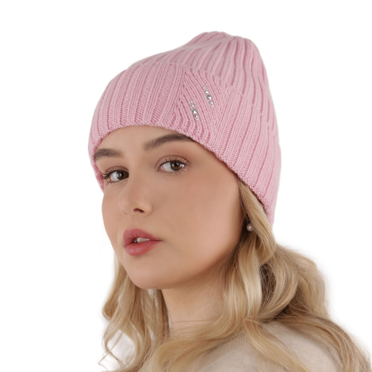 Dámská zimní čepice růžová 100% extra fine merino vlněná Ariga