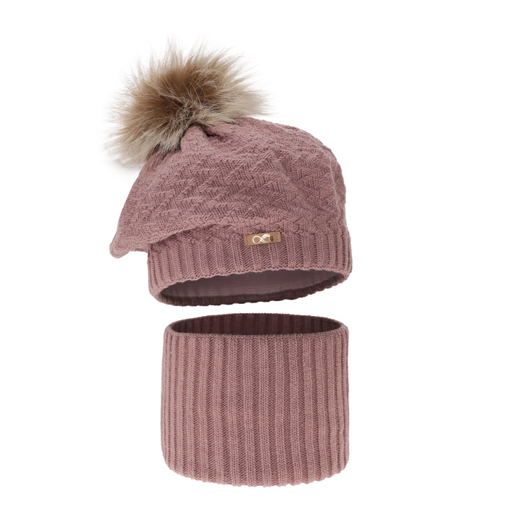 Dievčenský zimný set: čiapka a tunel růžový s bambulou Atene