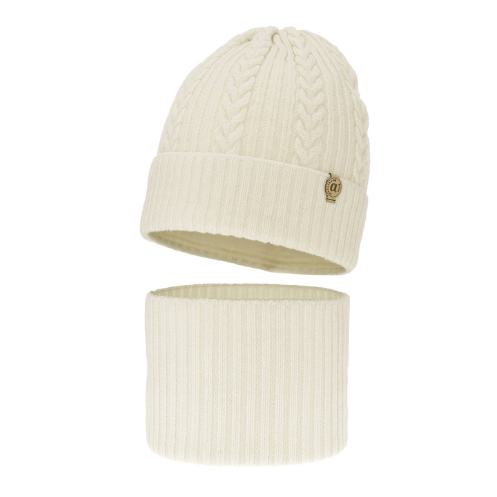 Komplet zimnej dívčí: čepice a tunel krémový 100% extra fine merino vlna Jenny
