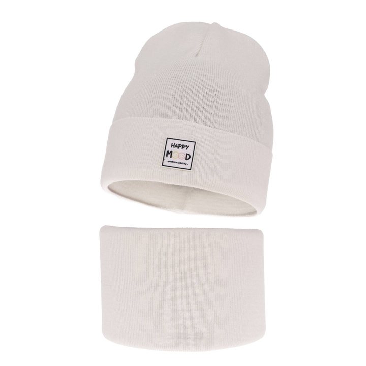 Jesenný/jarný dievčenský set: čiapka a tunel, s bavlnou, biely Mersila