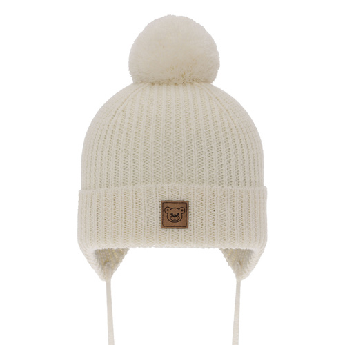 Chlapecká zimná čiapka krémová 100% extra jemná merino vlnená, podšitá vlneným flísom Tacco