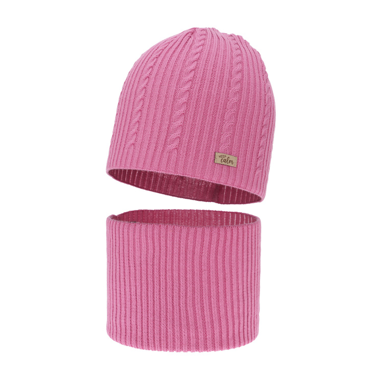 Komplet podzimní, jarní dívčí: čiapka a tunel, s bavlnou, béžový, Ordesa