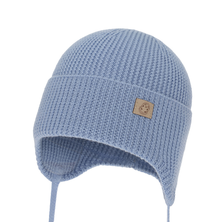 Chlapecká zimní podzimná/jarní čiapka, modrá, 100 % merino vlnená, zaväzovacia, Bakadi