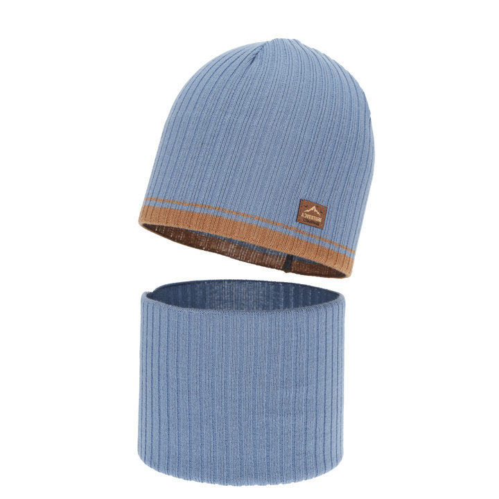 Komplet podzimní, jarní chlapecký: čiapka a tunel, čierny, s bavlnou, Eirik