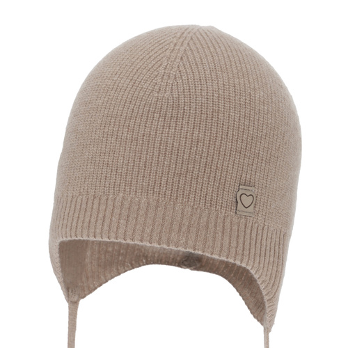 Dívčí podzimní, jarná čiapka, tmavobéžová, merino vlna s kašmírom, zaväzovacia, Orida