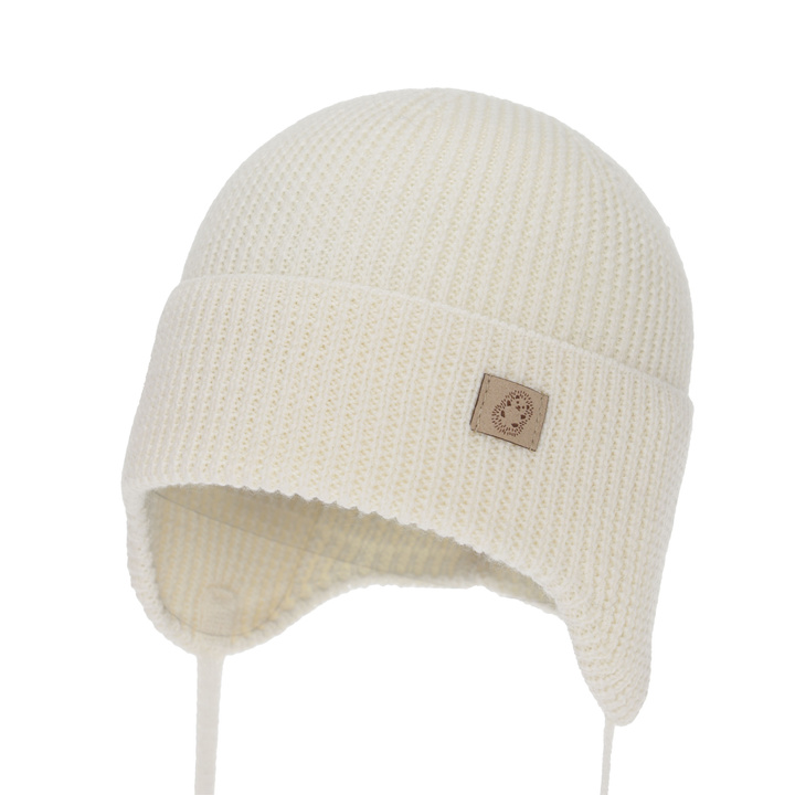 Chlapecká zimní, podzimní, jarní čiapka, krémová, 100 % merino vlnená, zaväzovacia, Bakadi