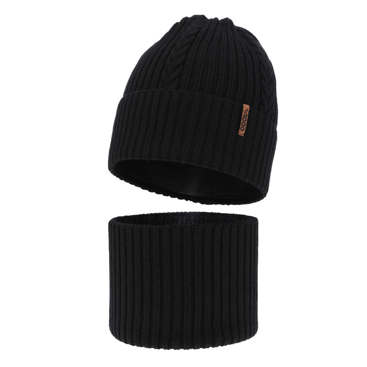 Komplet zimný chlapčenský: čiapka a šál černý 100% extrafine merino vlna Wilson