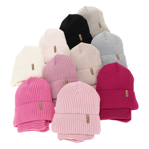 Komplet zimní dívčí: čiapka a tunel, šedý, podšitý fleecom, s merino vlnou, Odette