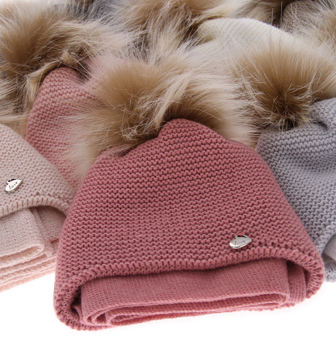 Zimná dievčenská súprava: čiapka a šál fialová s bambulou Aimi