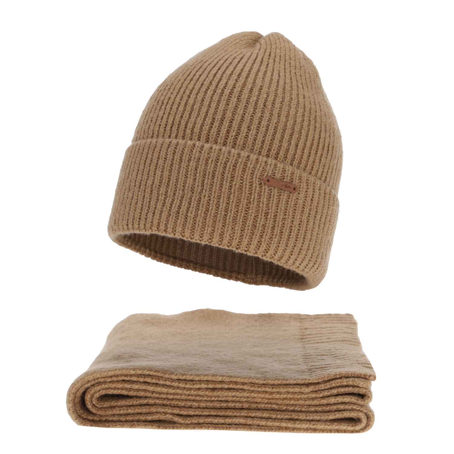 Komplet zimní dámský: čiapka a šála, ťavia, s merino vlnou, Seala