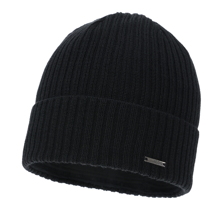 Pánská zimní čiapka, čierna, s merino vlnou, Baltor