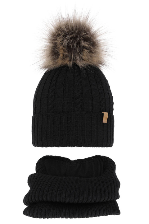 Komplet zimnej dívčej: čiapka a tunel černý merino vlna Mirabel