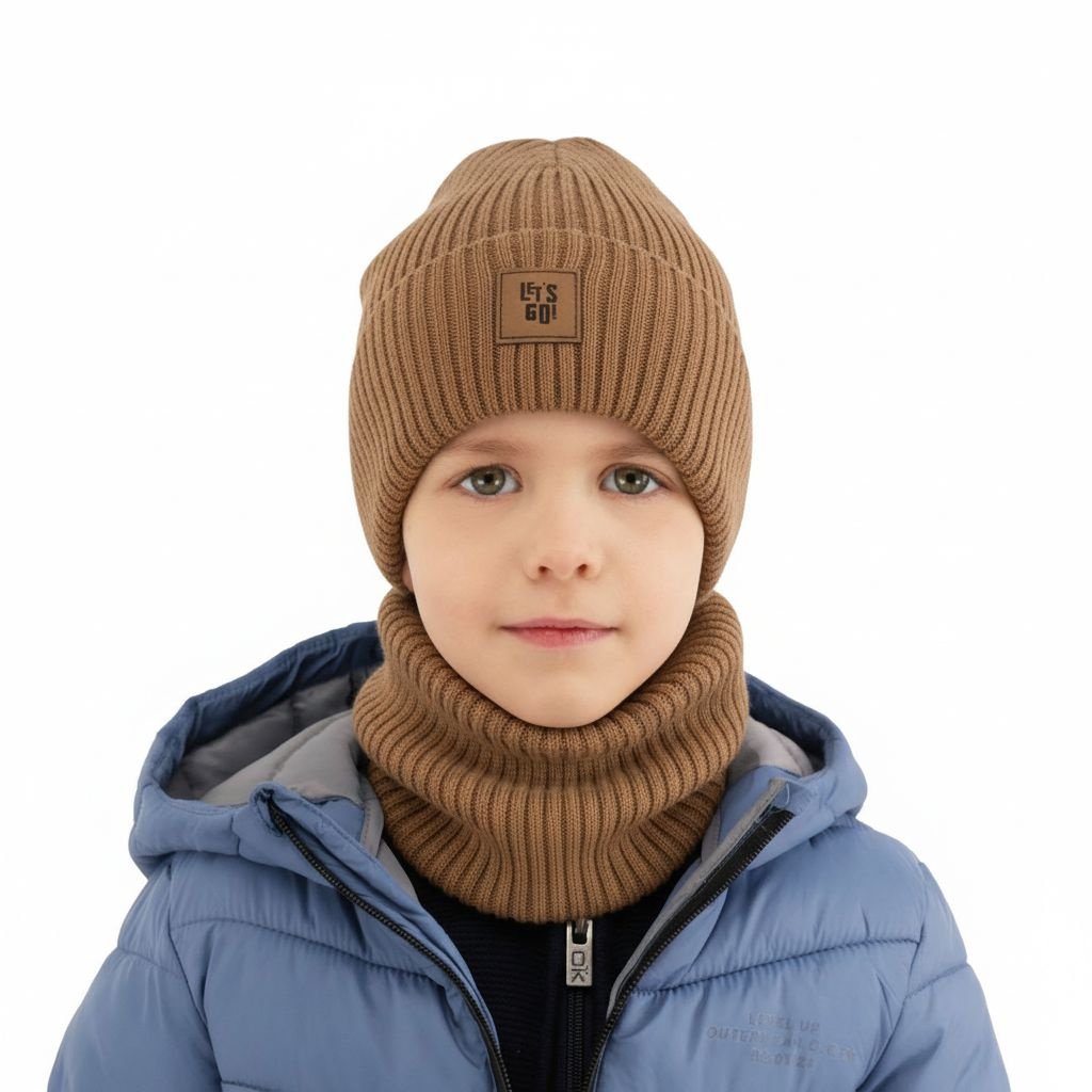 Chlapčenská čiapka a komín, jesenný/, arný set černý 100% vlna merino Vanto