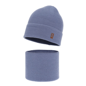 Chlapčenská čiapka a komín, jesenný/jarný set modrý 100% vlna extra jemná merino Bruce
