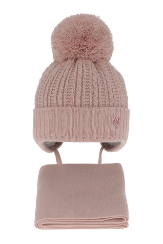 Set de iarnă pentru fete: căciulă și fular růžový cu pompon Marisa