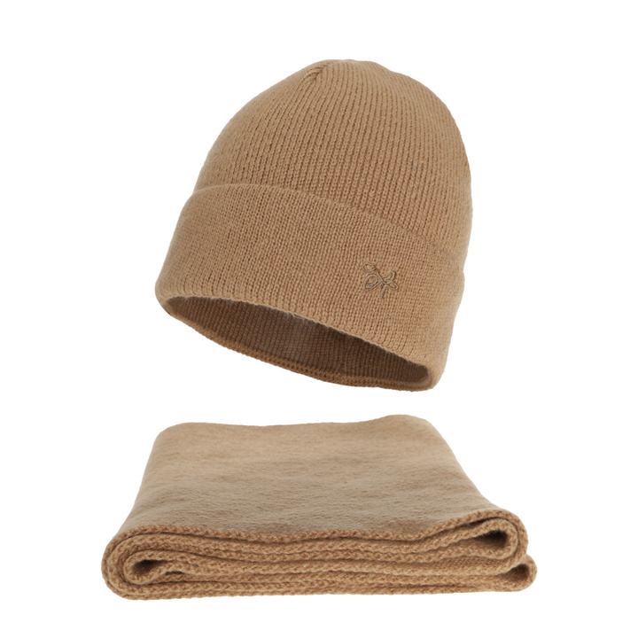 Komplet zimní dámský: čiapka a šála, camel, Rava