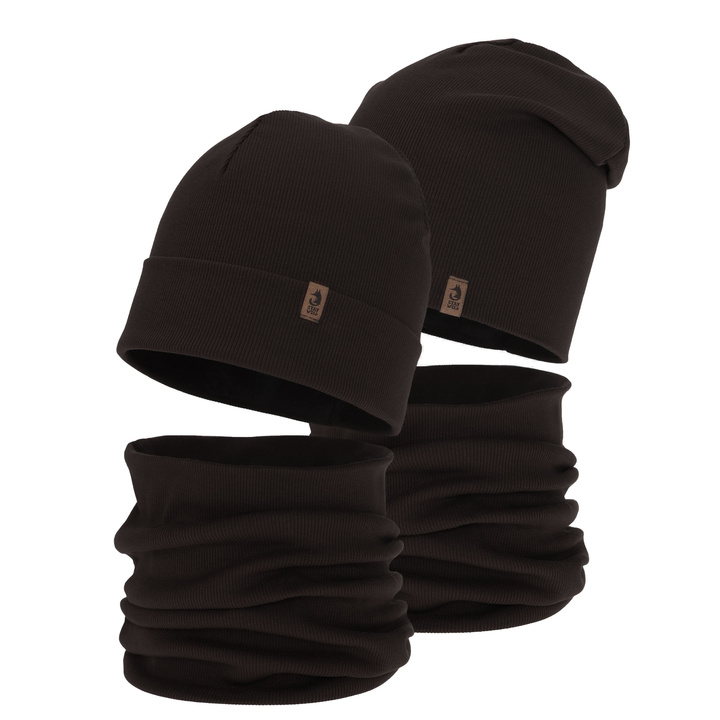 Komplet podzimní, jarní chlapecký: čiapka a tunel, tmavohnedý, Amalfi