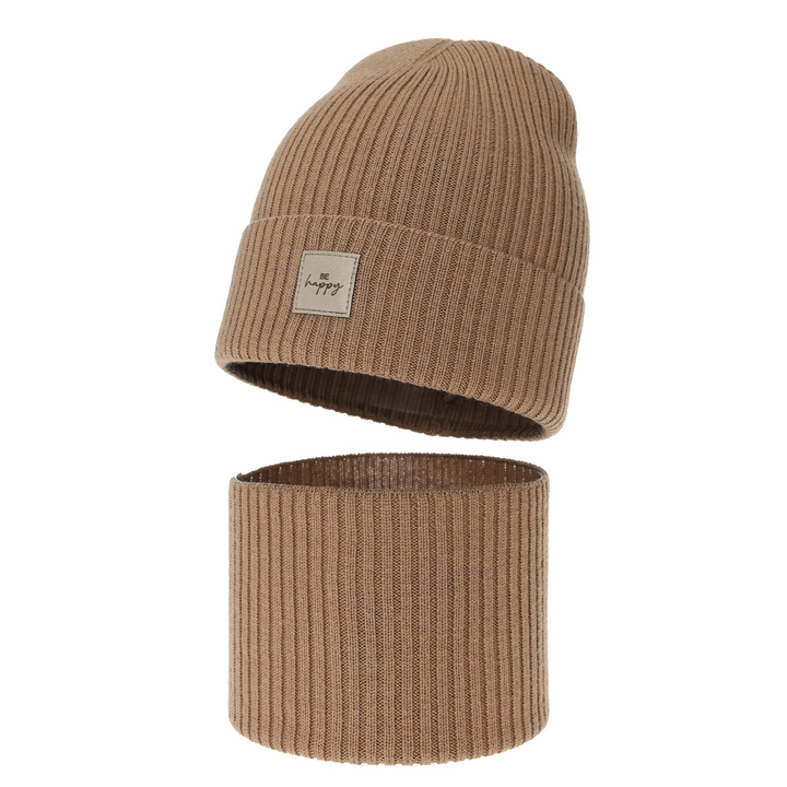 Jesenný, jarný dievčenský set: čiapka a tunel, camel, 100% lână merino Vanita