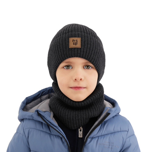 Chlapecká čiapka a nákrčník, jesenný, jarný set khaki 100% merino vlna Vanto