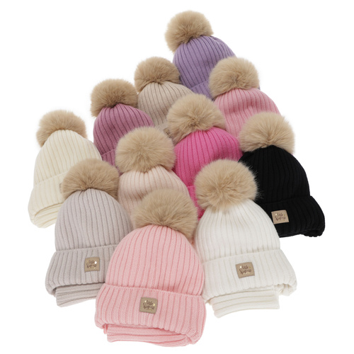 Komplet zimní dívčí: čiapka a tunel, ružový, 100 % merino vlnený, zaväzovací, podšitý bavlnou, Malesia