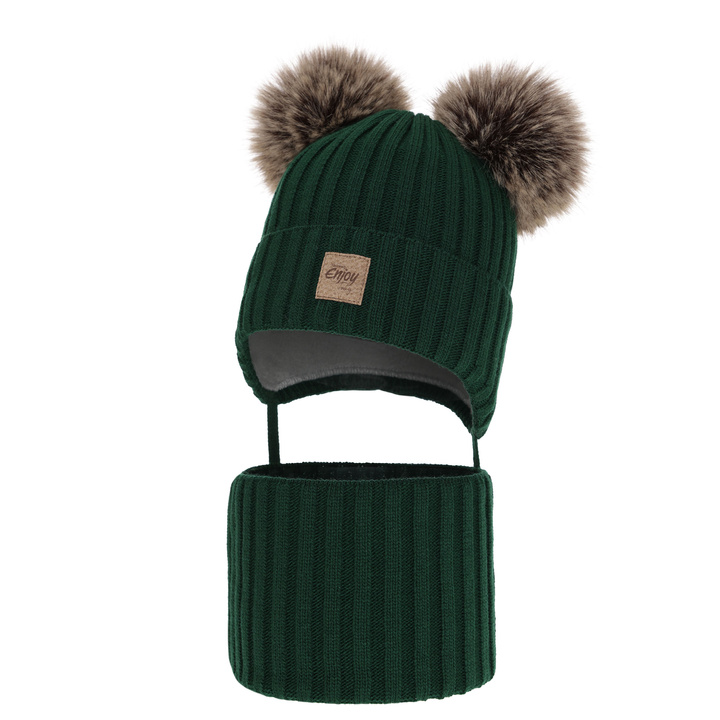 Kompletná zimná detská sada: zelený čiapka a šál s dvoma mašľami Orange