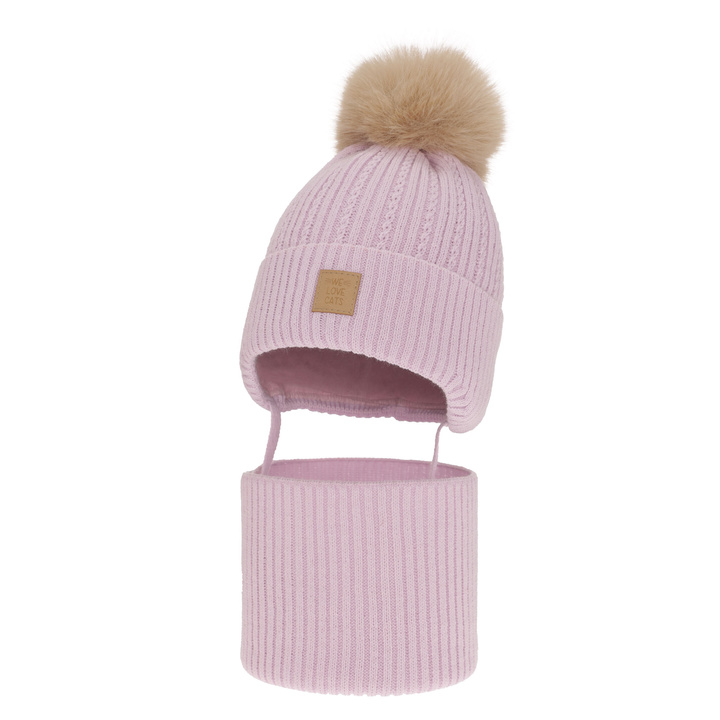 Komplet zimnej dívčej: čiapka a tunel fialový s bambuľou Betty