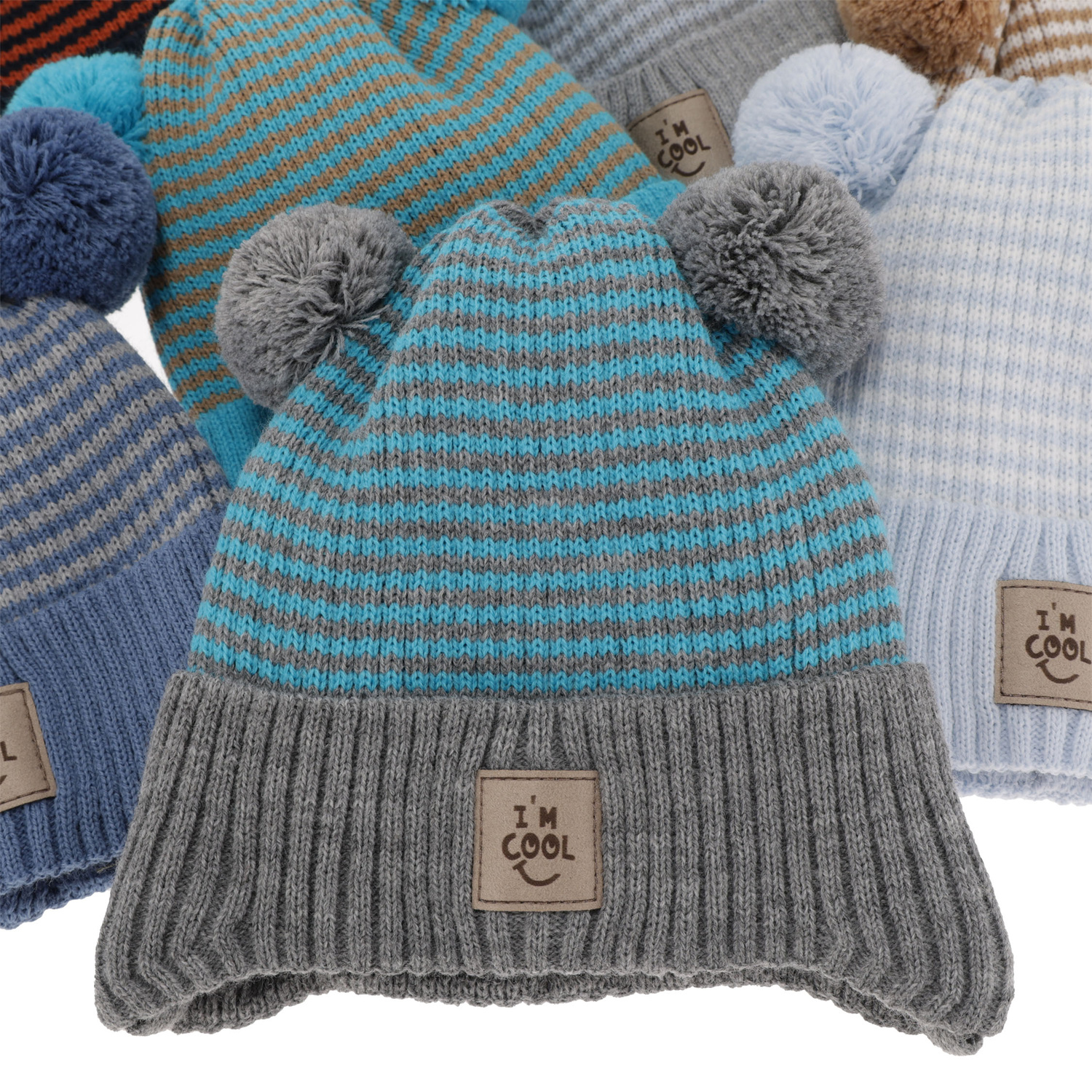 Chlapecká podzimno-jarní čepice šedá s dvoma bambulami Laurent