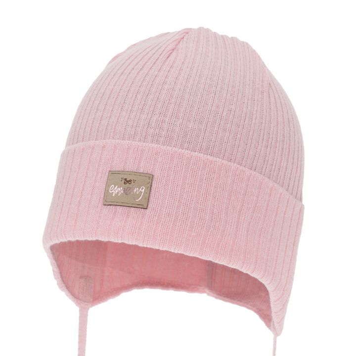 Dívčí podzimní/jarní čiapka, ružová, zaväzovacia, s bavlnou, Tindra