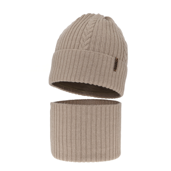 Komplet zimný chlapčenský: čiapka a šál šedý 100% extrafine merino vlna Wilson