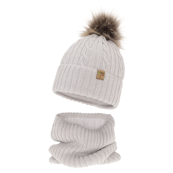 Zimná dievčenská súprava: čiapka a tunel šedý merino vlna Aprilia