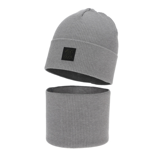 Komplet podzimní, jarní chlapecký: čiapka a tunel, s bavlnou, svetlošedý, Jonas