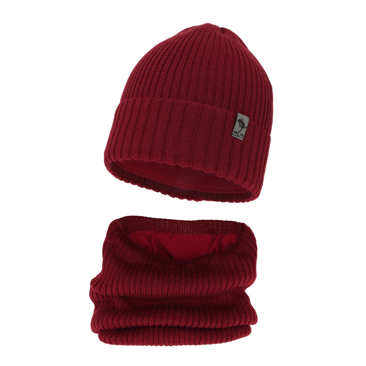 Komplet zimný chlapčenský: čiapka a šál bordó merino vlna Gecko
