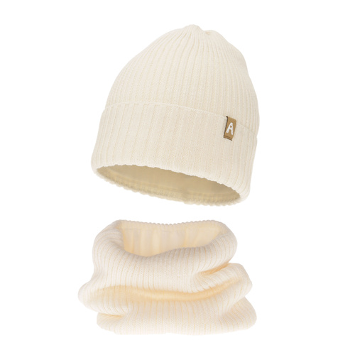 Komplet zimnej dívčej: čiapka a tunel krémový merino vlna Peggy
