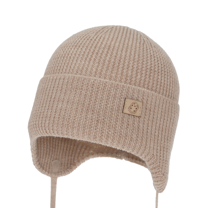 Chlapecká zimní, podzimní, jarní čiapka, béžová, 100 % merino vlnená, zaväzovacia, Bakadi