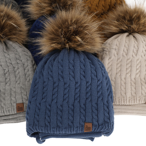 Kompletná zimná detská sada: čiapka a šál khaki s bambuľou Indigo