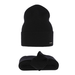 Dámský jarní/zimní set: čepice a šála černý 100% extra fine merino vlna Melpomena