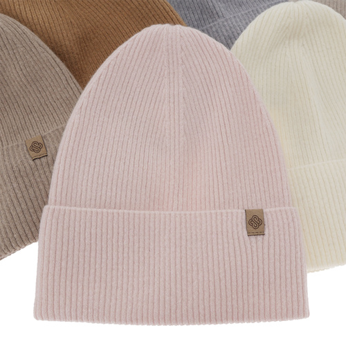 Dámská podzimní, zimní čiapka, svetloružová, s merino vlnou s kašmírom, Alineta