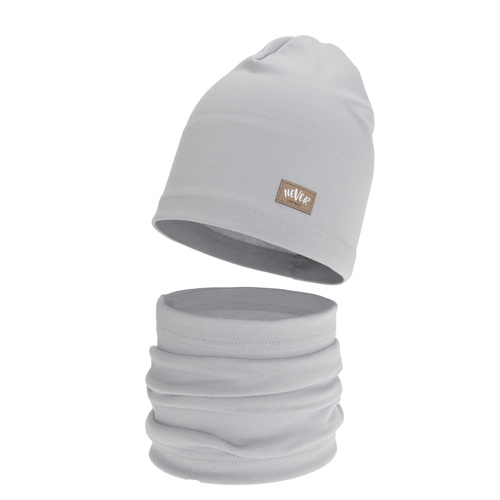 Komplet podzimní, jarní dívčí: čiapka a tunel, šedý, bavlnený, Torila