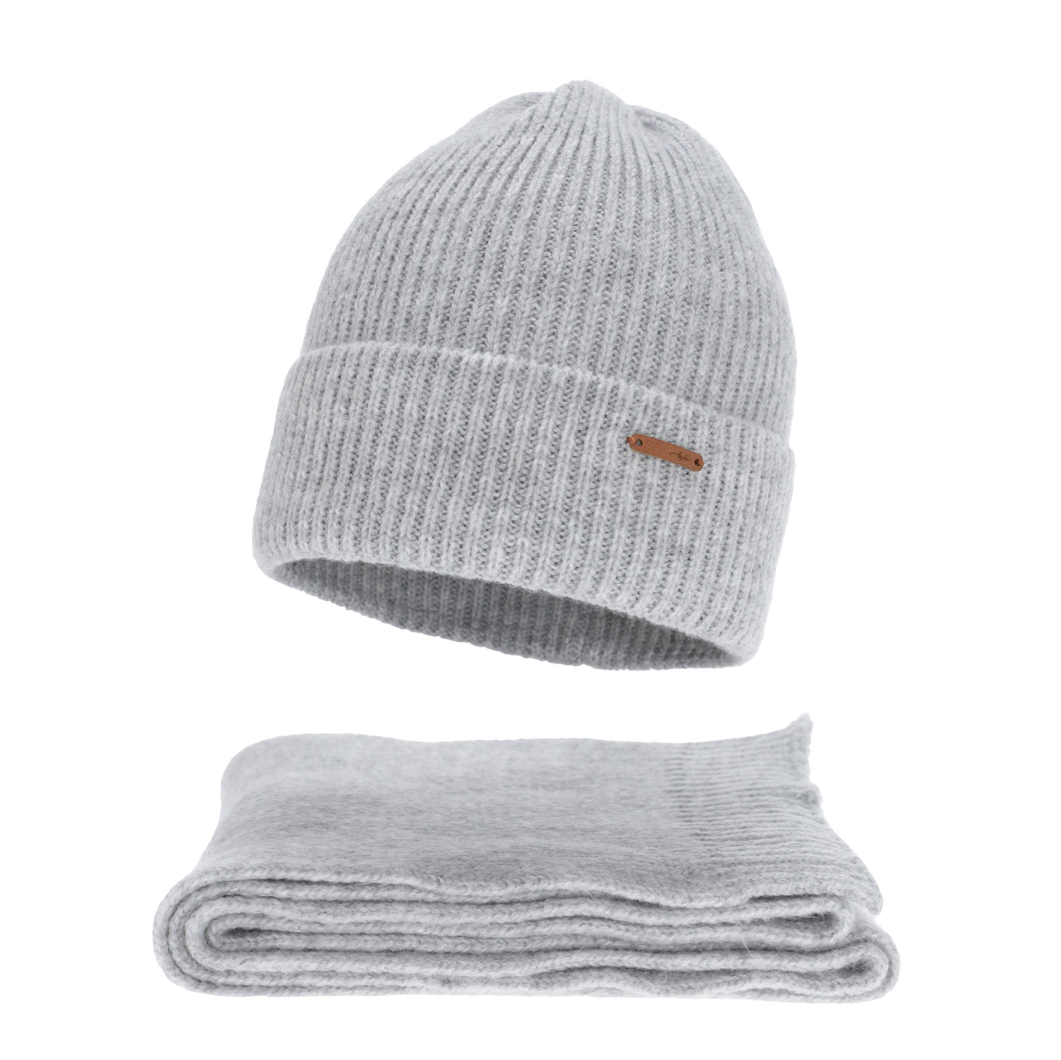 Komplet zimní dámský: čiapka a šála, sivý, s merino vlnou, Seala