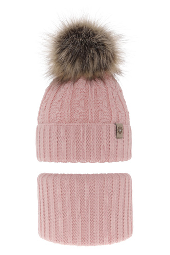 Zimná dievčenská súprava: čiapka a tunel růžový s bambulou Pretoria