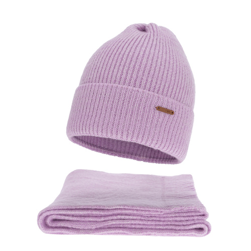 Komplet zimní dámský: čiapka a šála, fialový, s merino vlnou, Seala