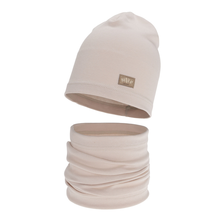 Komplet podzimní, jarní dívčí: čiapka a tunel, béžový, bavlnený, Torila