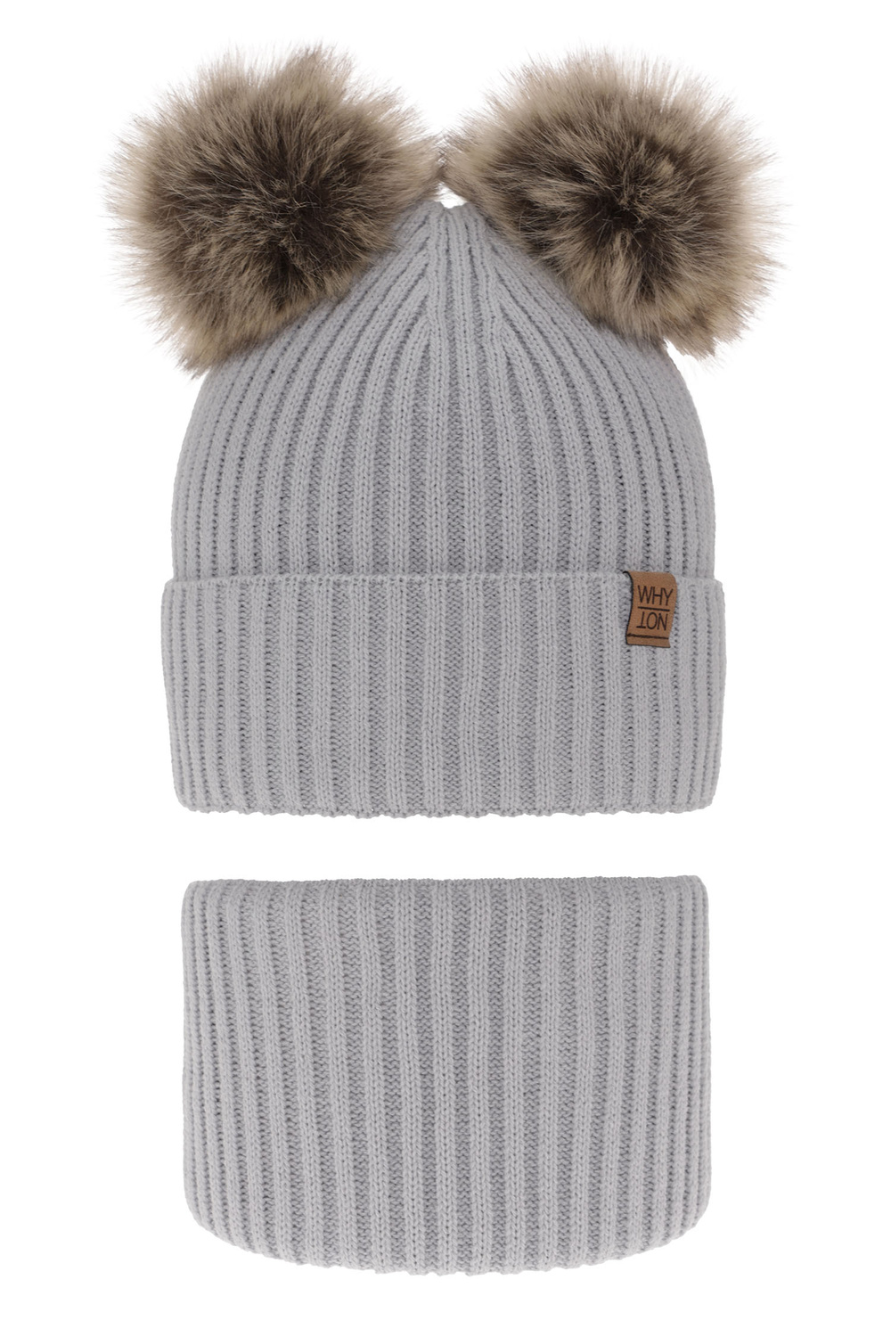 Kompletná zimná detská sada: šedý čiapka a šál s dvoma mašľami Oxford