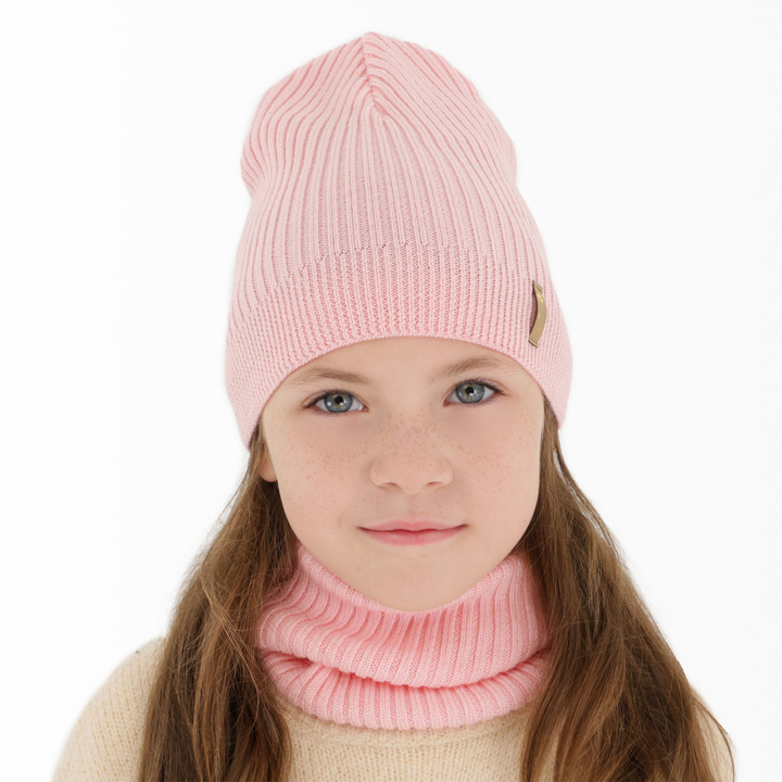 Jesenný/jarný dievčenský set: čiapka a tunel ružová 100% lână merino extra fină Chelsie
