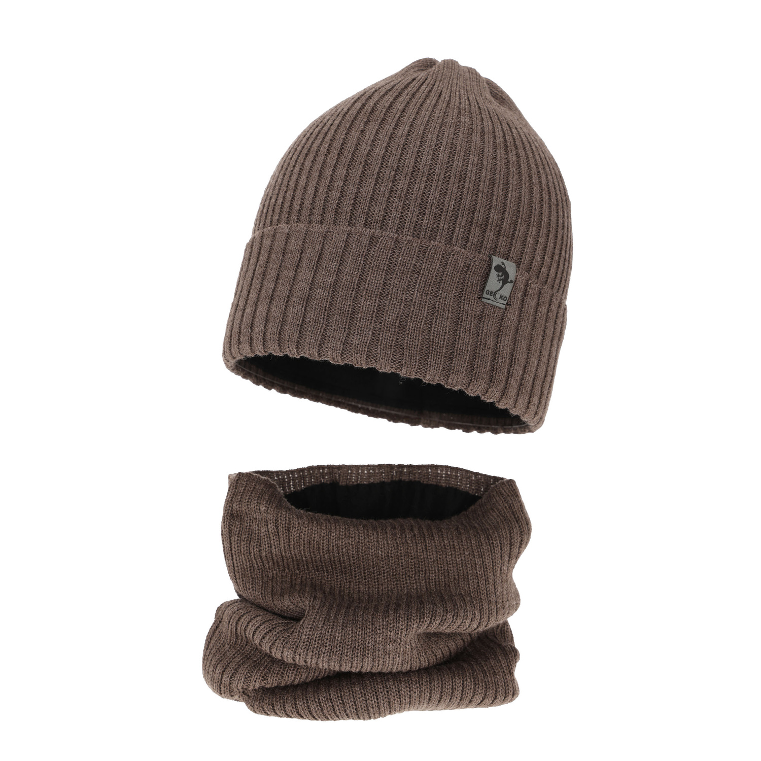 Komplet zimný chlapčenský: čiapka a šál hnědý merino vlna Gecko