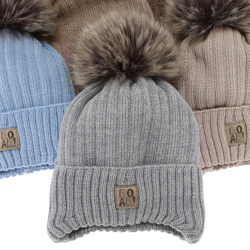 Chlapecká zimní čiapka, bežová, zaväzovacia, s merino vlnou, Nabil