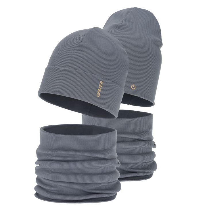 Komplet podzimní, jarní chlapecký: čiapka a tunel, bavlnený, sivý, Desider