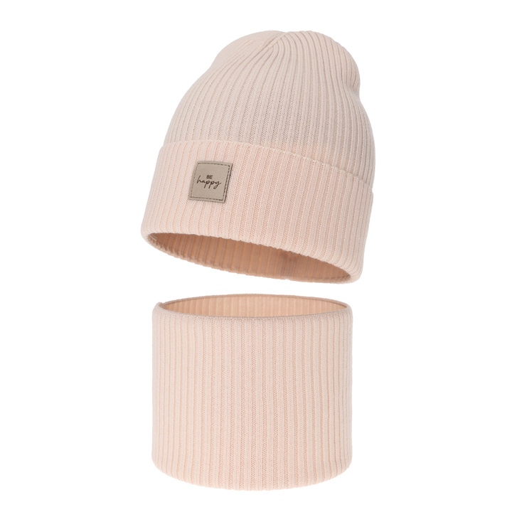 Jesenný, jarný dievčenský set: čiapka a tunel, růžový, 100% lână merino Vanita