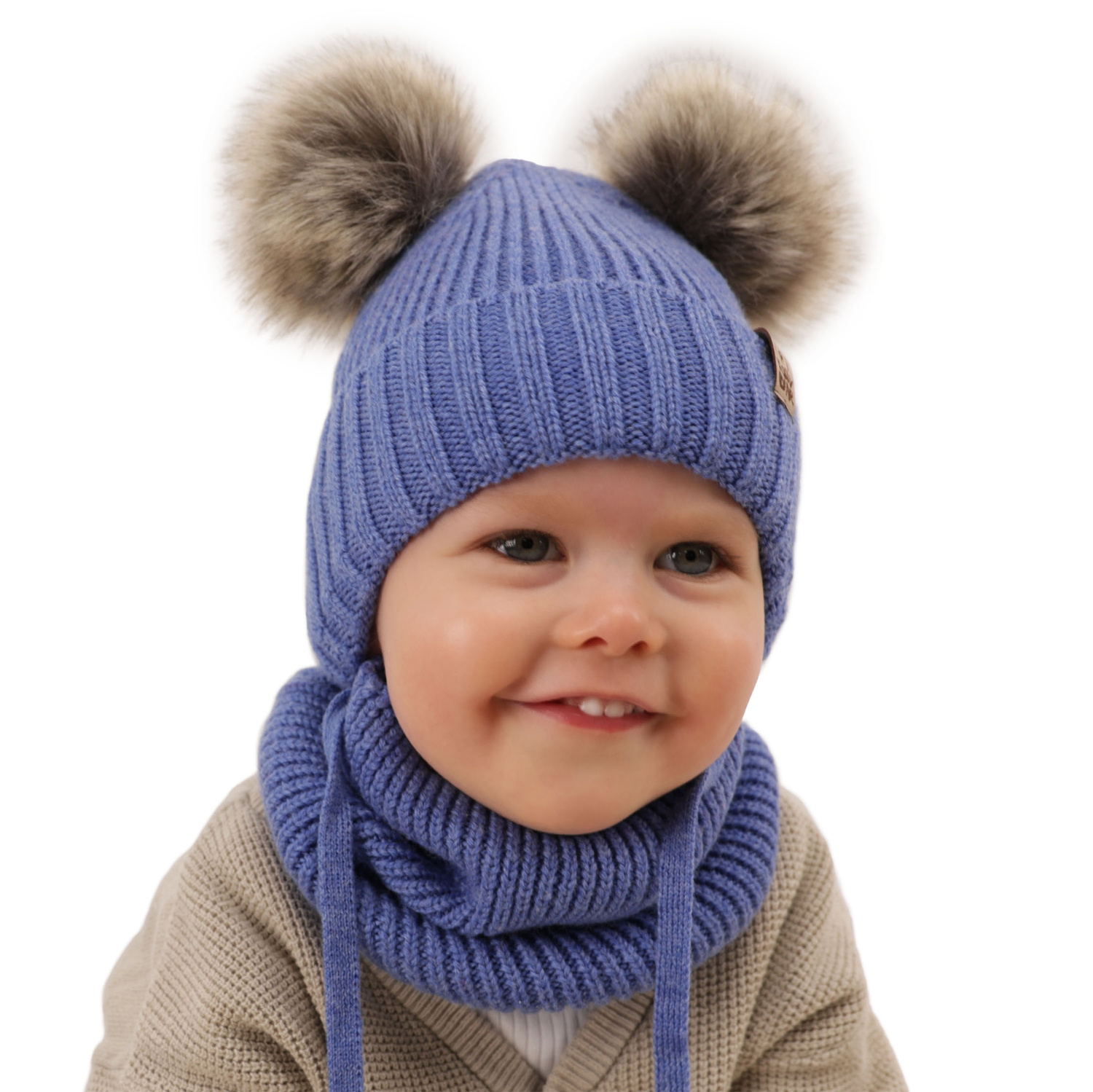 Komplet zimný chlapčenský: čiapka a tunel tmavě modrý 100% extra jemná merino vlna Konor